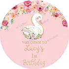 Круглая накладка на задник в виде лебедя, розового цветка, для первого дня рождения, крещения, детские обои для душа, Фотофон, баннер, Фотофон