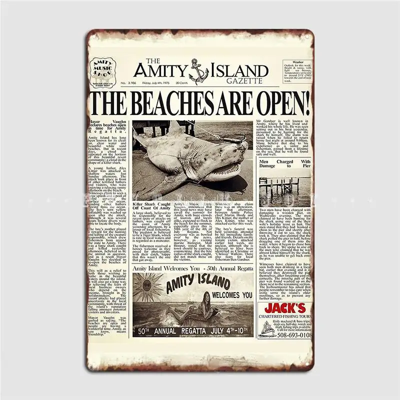 Jaws газета Передняя страница металлический знак стена паб пещера винтажные