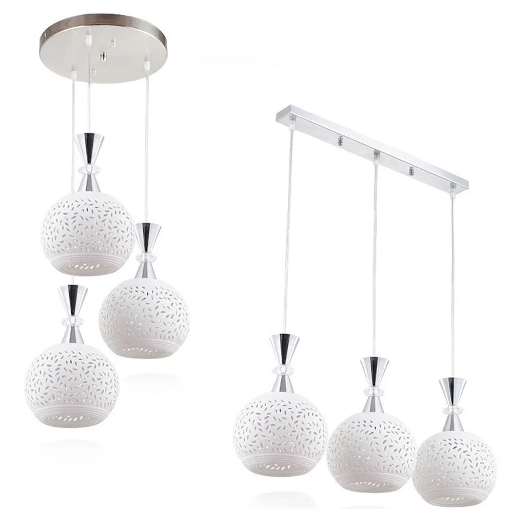 

Modern ceramic Hollow out restaurant Pendant Lights 3 heads Round Chrome Dining Room Hanging lamp Bar Counter Pendant Lights