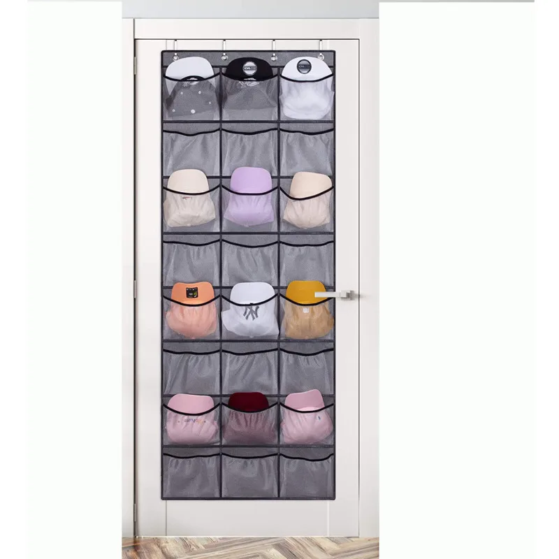 

24 Pocket Behind Door Cap Organizer Baseball Hat Rack Complete With Over Door Hooks Transparent Portable Wall Hook Storage Bags