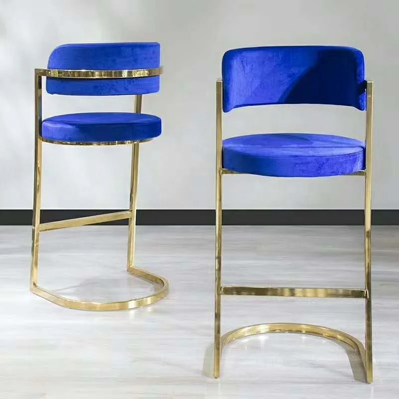 

Hot Selling Modern High Foot Chair Gold Stainless Steel Velvet Bar Stool Counter Chair For Party Event Club