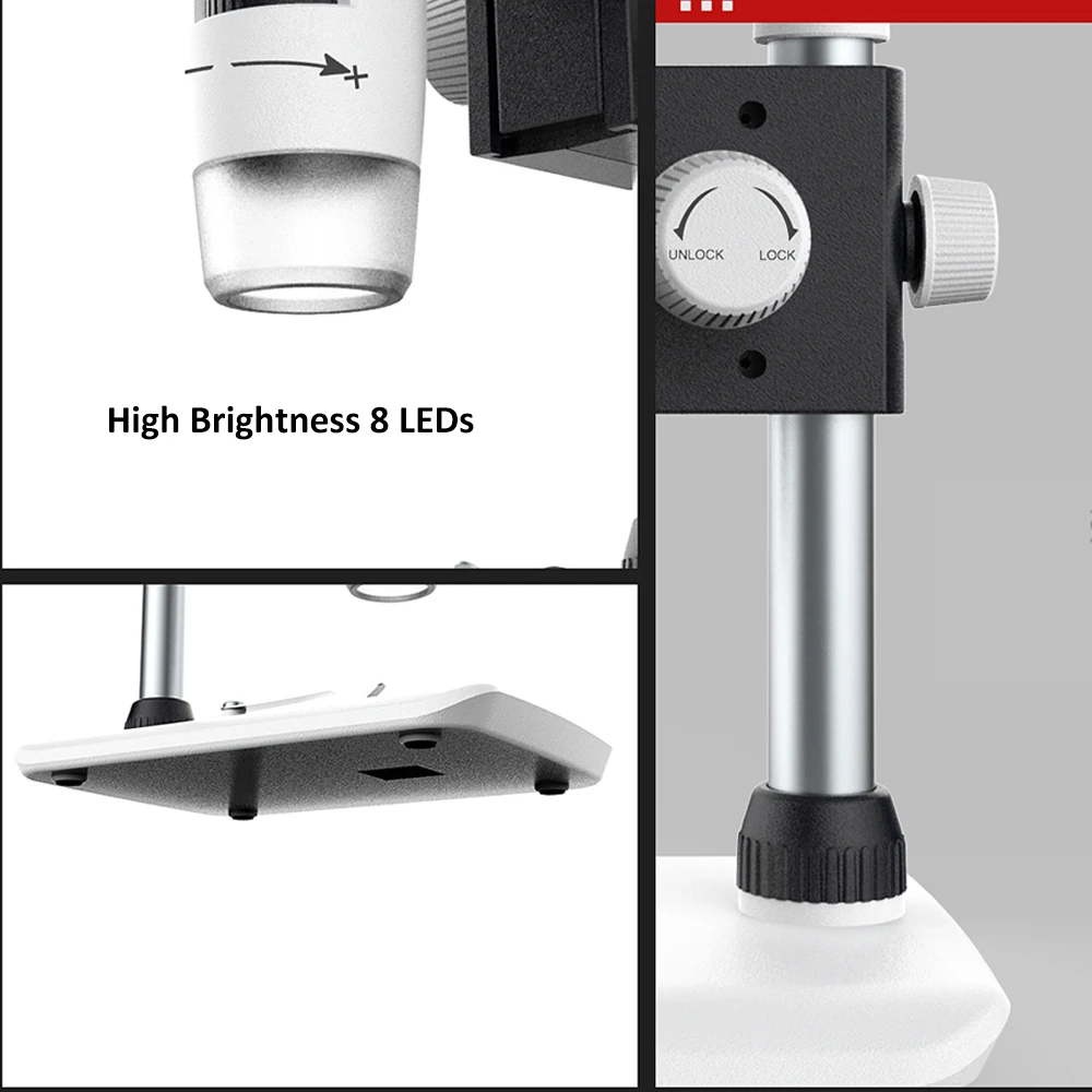 

1080P Digital Microscope Portable Desktop LCD Microscope For Soldering with High Brightness 8 LEDs and Built-in Lithium Battery