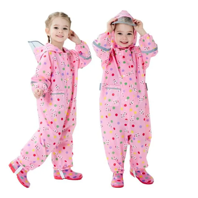 

80-130CM Cartoon Waterproof Raincoat For Children Kids Baby Rain Coat Poncho Primary School Students Siamese Playing Suit