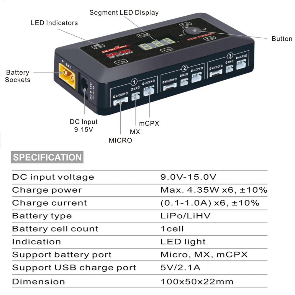 Ультра Мощность UP S6 3 7 V 1S Lipo LiHv Батарея Зарядное устройство с микро MX mCPX USB Порты и