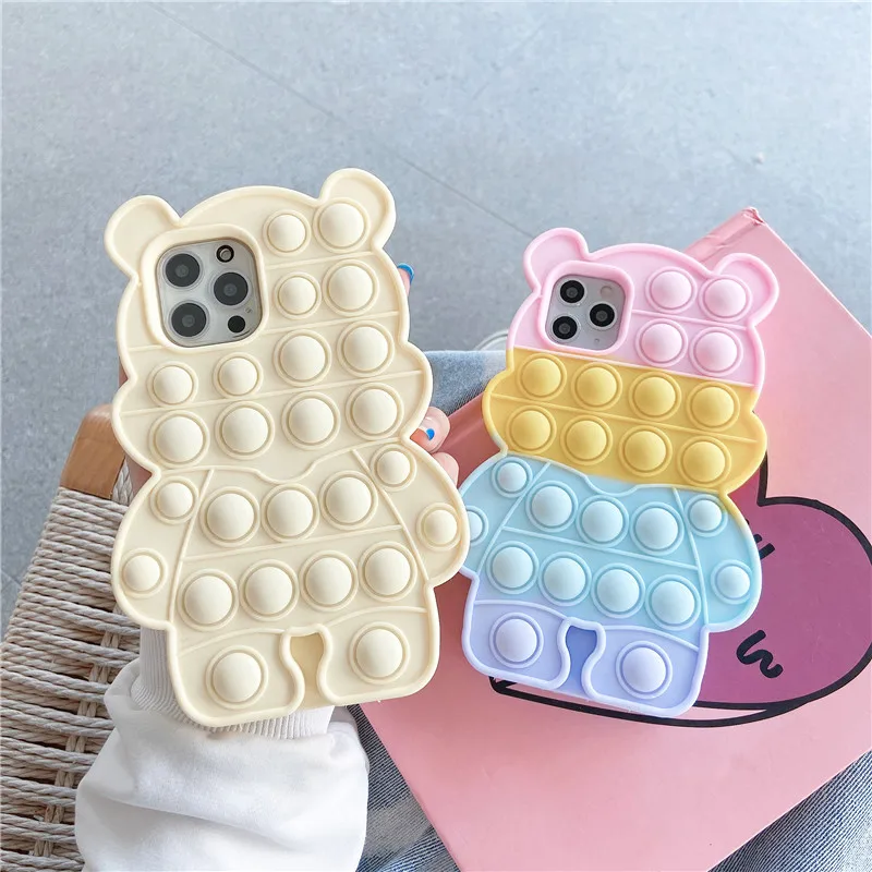 

Cartoon Cute bear Phone Case For iphone 12 11 pro max xs max xr 7 8 6S plus SE20 Soft Silicone Rainbow fun Bubble Cover kid gift