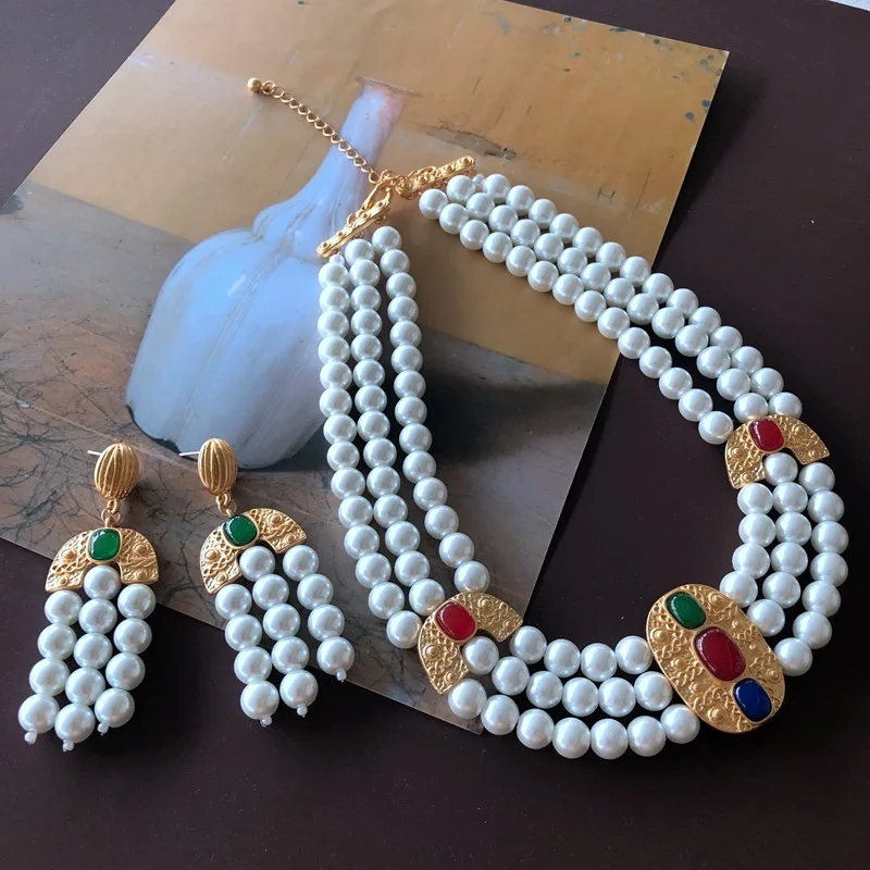 

Retro Colored Pearl Hepburn style woman's Necklaces