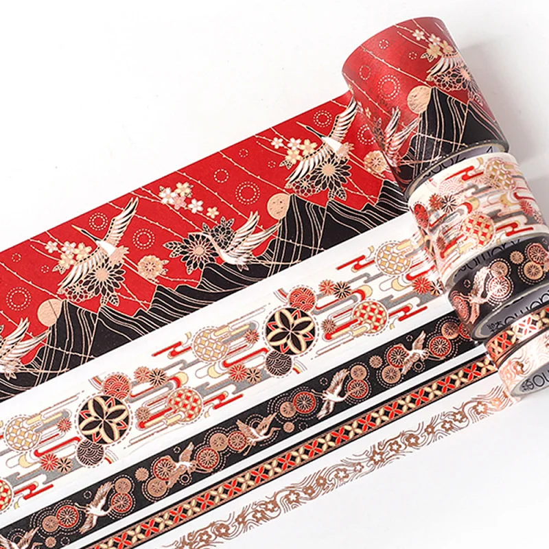

5roll/set Japanese Style Bronzing Masking Paper Tape Sticker DIY Hand Account Scrapbooking Decoration