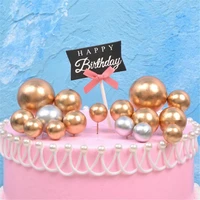 5pcs cake topper gold silver ball shape decoration birthday party cake dessert props festive cupcake decorating supplies