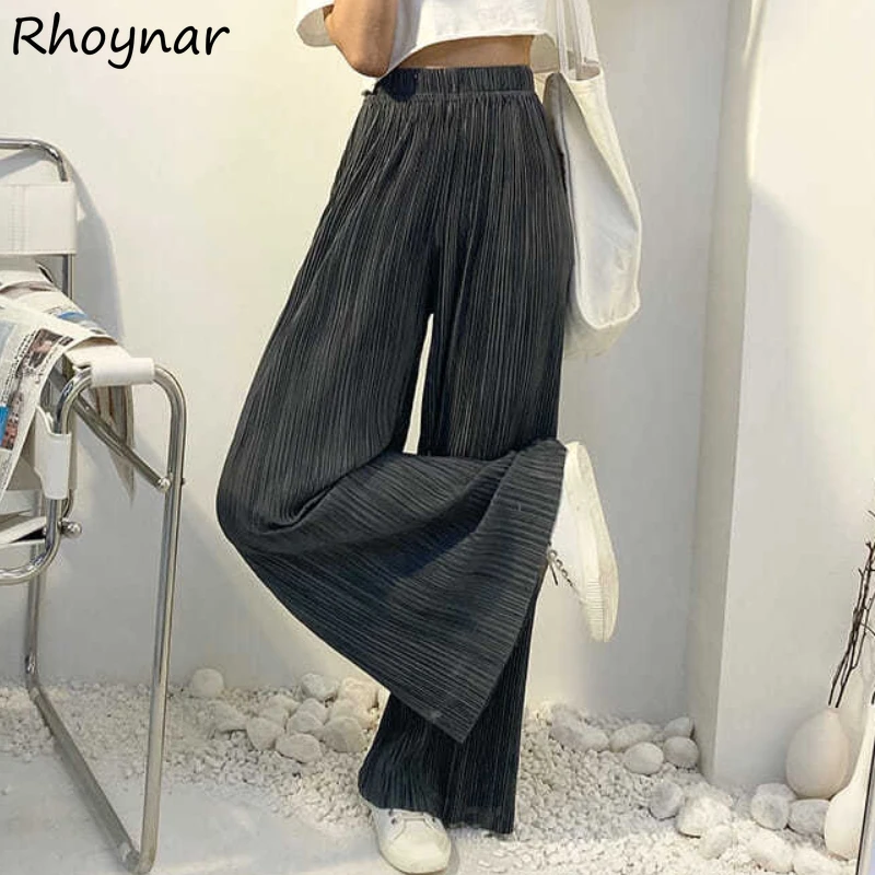 

Pants Women Summer Elegant Folds Wide Leg Full-length Fashion Korean Style High Waist Party Loose Cozy Trousers Ladies Female