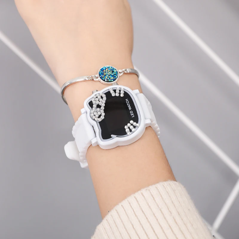 Часы Hello Kitty для женщин и детей женские наручные часы с кристаллами светодиодные