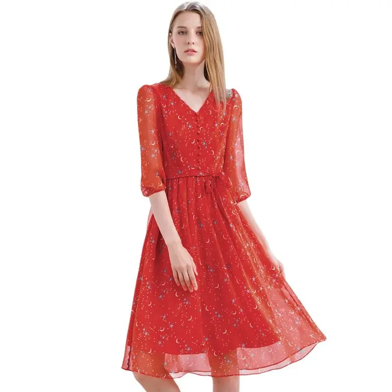 Женское шифоновое платье Onlyplus красное приталенное элегантное для вечерние с