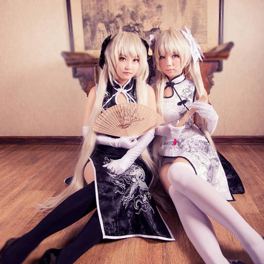 Yosuga no Sora маскарадный костюм чонсам Kasugano черно белое платье Ципао Женский на