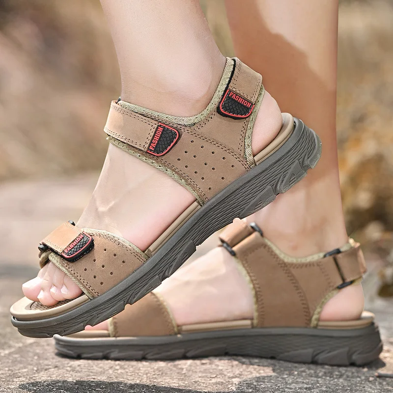 Summer Men Casual Shoes Genuine Leather Sandals Outdoor Men Leather Sandals for Men Beach Shoes Light Roman Shoes Big Size 46