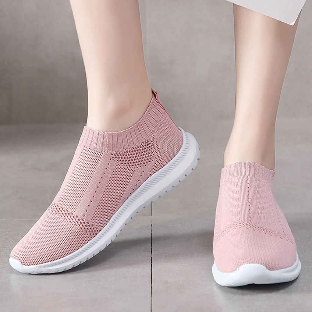 Женские трикотажные кроссовки с нескользящей сеткой повседневные однотонные