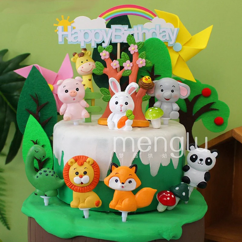 Rabbit Pig Lion Decoration Frog Elephant for Children's Day Party Cake Topper Wedding Happy Birthday Supplies Baking Cute Gifts | Дом и