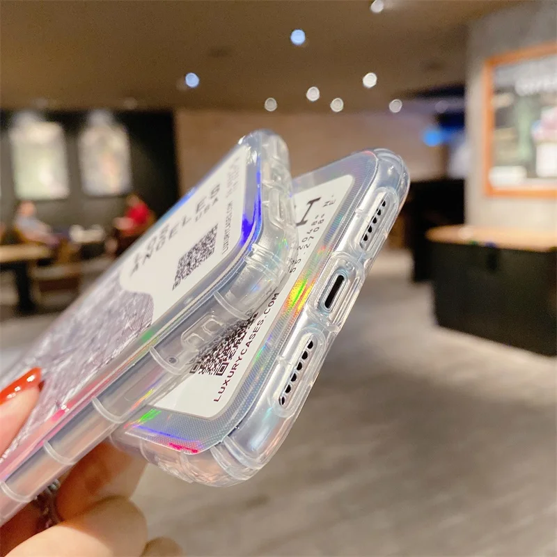 INS Bar Label Seoul New York Soft Silicon Phone Case For iPhone 14 13 12 11 Pro 7 8 Plus X XS XR MAX Laser light glisten cover