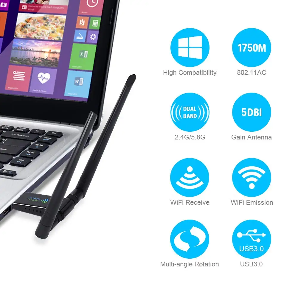 Onvian USB WiFi адаптер 1750 Мбит/с 5dBi 3 0 Беспроводная сетевая карта ключ 2 4 ГГц/5 8 ГГц Wi-Fi