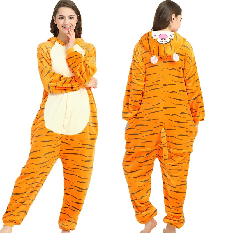 Tigger Фланель Взрослые Животные Единорог Пижамы Набор Рождество Косплей Мультфильм Kigurumi Женщины Мужчины Зима Унисекс стежка Пижамы unicornio pijama - Цвет: Tigger
