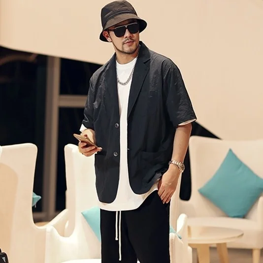 

Мужская свободная рубашка с коротким рукавом, черная рубашка большого размера с воротником-костюмом, модель s5066 на лето, 2021