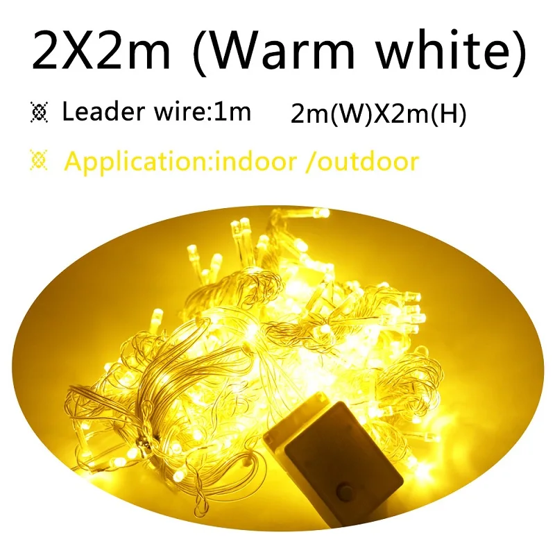 2M x 2M warm white 2 м* 2 м, 3 м* 3 м, 6 м* 3 м, Сказочная гирлянда, сосулька, светодиодный светильник для занавесок, для улицы, дома, Рождества, свадьбы, сада, вечерние, 220 В, 110 В - Цвет: 2M x 2M warm white