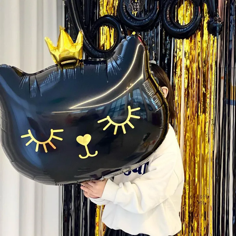 Новинка воздушный шар из алюминиевой фольги с черной и розовой короной котом для