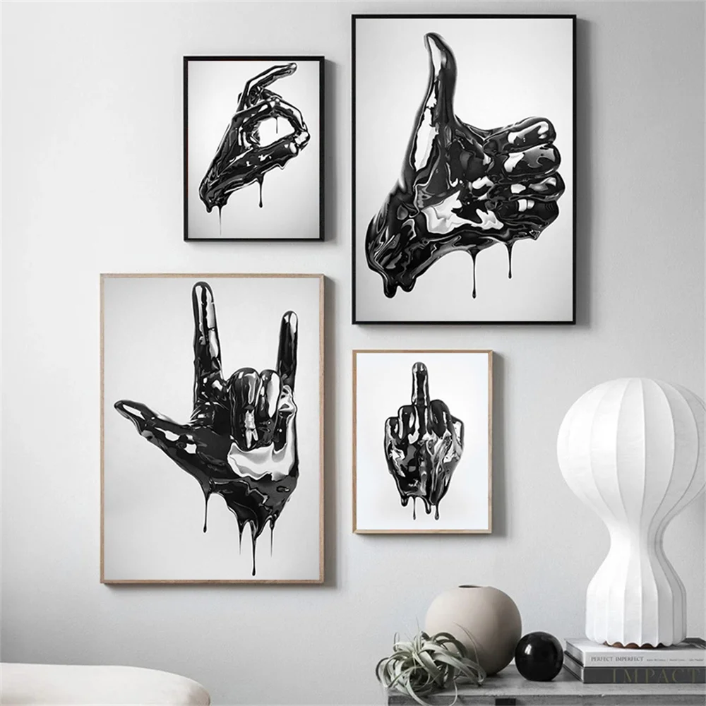 

Metal Gesture Sculpture Canvas Painting Fashion Posters Prints Wall Art Pictures Nordic Living Room Home Decoration Pictures