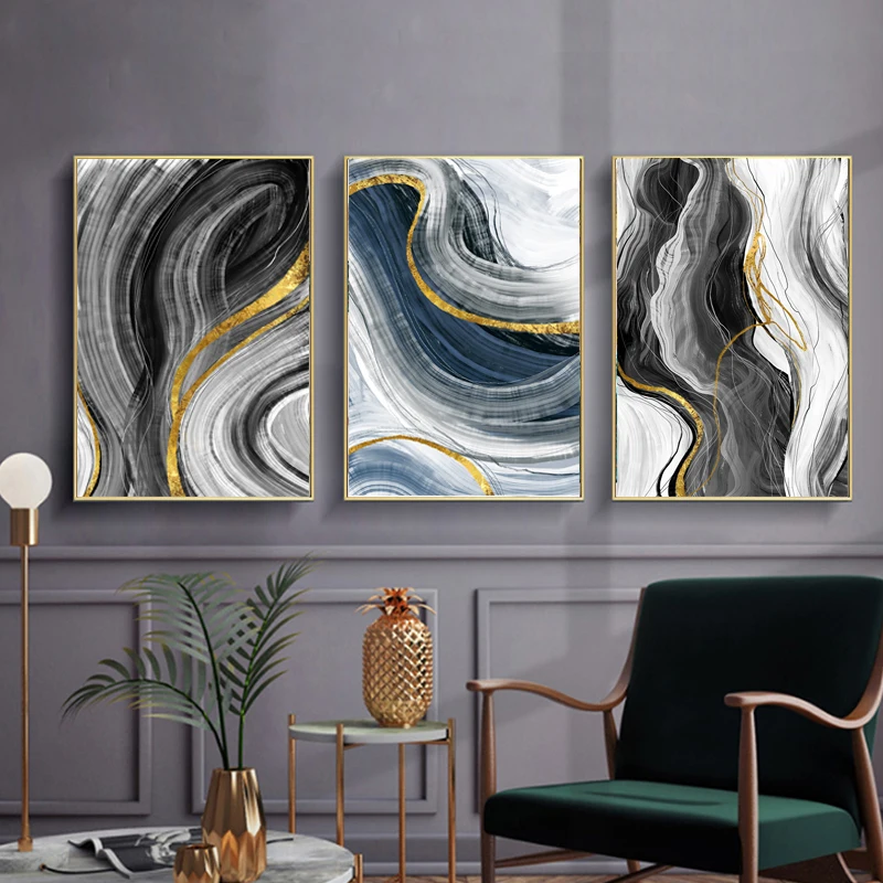 

Роскошные современные скандинавские волнистые холщовые плакаты картины настенные художественные плакаты принты настенные картины для го...