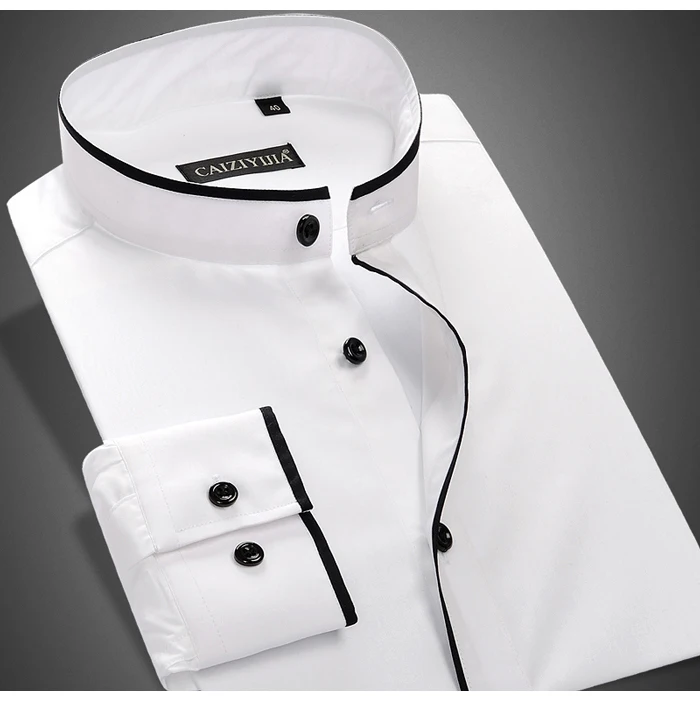 Мужская рубашка с воротником-стойкой(воротник-стойка) с черной окантовкой, хлопковая рубашка, Повседневная, с длинным рукавом, Стандартная посадка, летняя, тонкая, топы, рубашка
