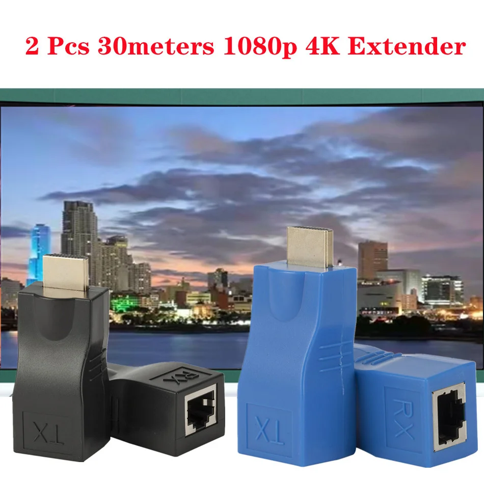 WVVMVV 1 пара HDMI-совместимый удлинитель 4K 4 30 м для RJ45 через Cat 5e/6 сетевой LAN Ethernet