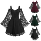 Женское платье с длинным рукавом, винтажное кружевное платье в готическом стиле с длинными рукавами, украшенное черепами, в стиле пэчворк, для вечерние, 2021