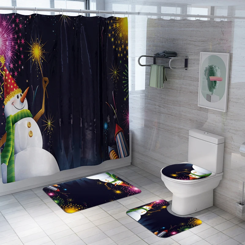 Рождественская занавеска для душа со снеговиком колокольчиком костюмом в ванную