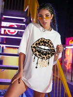 oversized t shirt women 2021 summer short sleeve streetwear tops leopard lip print t shirt lady female t shirt casual clothing