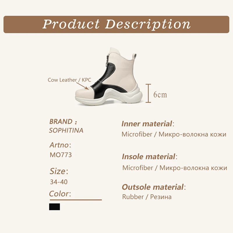 

SOPHITINA Fashion Ankle Platform Shoes Women Genuine Leather Patchwork Zipper Boots Round Toe High Heel Casual Women Boots MO773