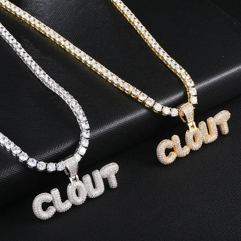 

DRIP ICE Hip Hop Iced Out Cubic Zirconia Stones Letter CLOUT Necklaces Pendants Men With Tennis Chain Jewelry