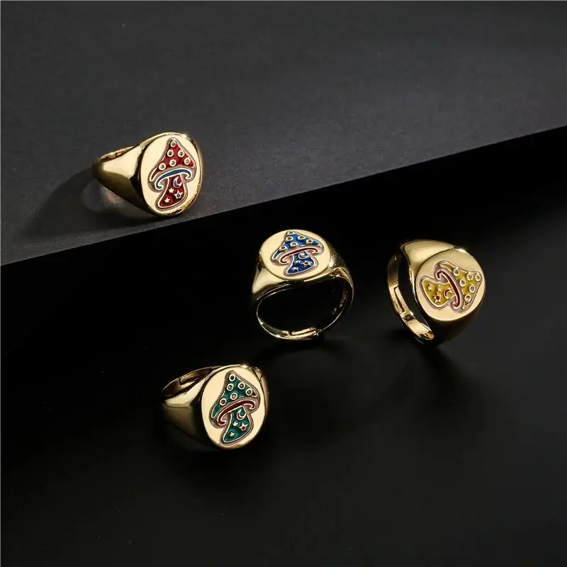 

Retro Style Dripping Mushroom Rings Yin Yang Gossip Evil Eyes Pattern For Women Flat Ring Jewelry Accessories