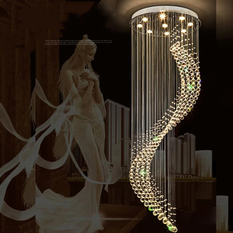 

New Crystal Modern Chandelier Single Spiral Ladder LED Chandeliers For Foyer Dining Room Restaurant lamp Stair light