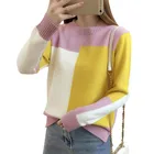 Женский джемпер с длинным рукавом, трикотажный свитер контрастных цветов в Корейском стиле, Осень-зима 2020