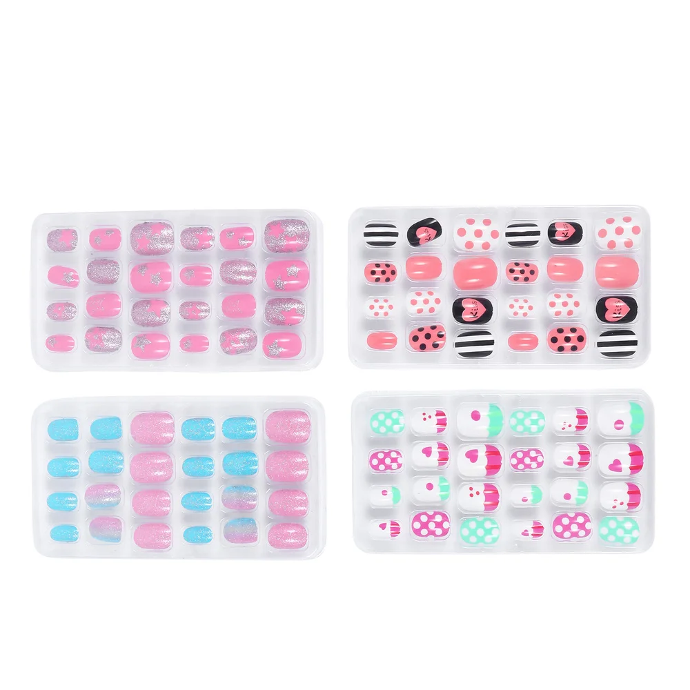 

96pcs/4 Boxes Full Cover Fake Nail Tip False Nails Sticker Kids Fake Fingernail
