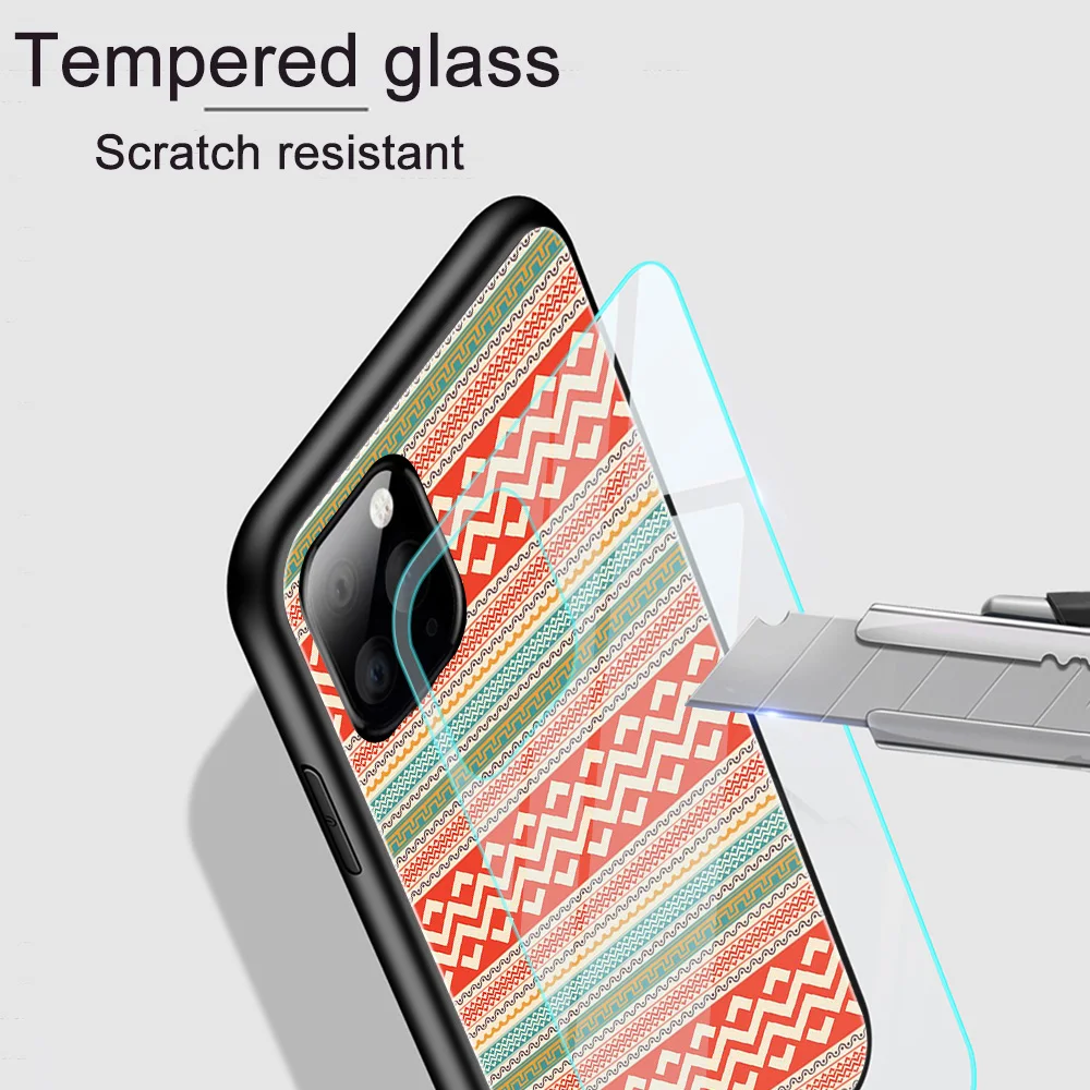 

Retro pattern Case For iPhone 11 12 Pro Max XS X XR 7 8 Plus mini Back Cover For iPhone SE 2020 Tempered glass Phone Cases Funda
