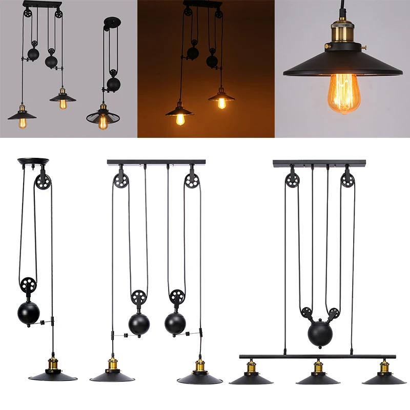 

E27 Vintage Loft Retro Pendant Light 1/2/3 Heads Sconce Hanging Pulley Lamp Fixtures Restaurant Bar Home Decoration AC110-240V