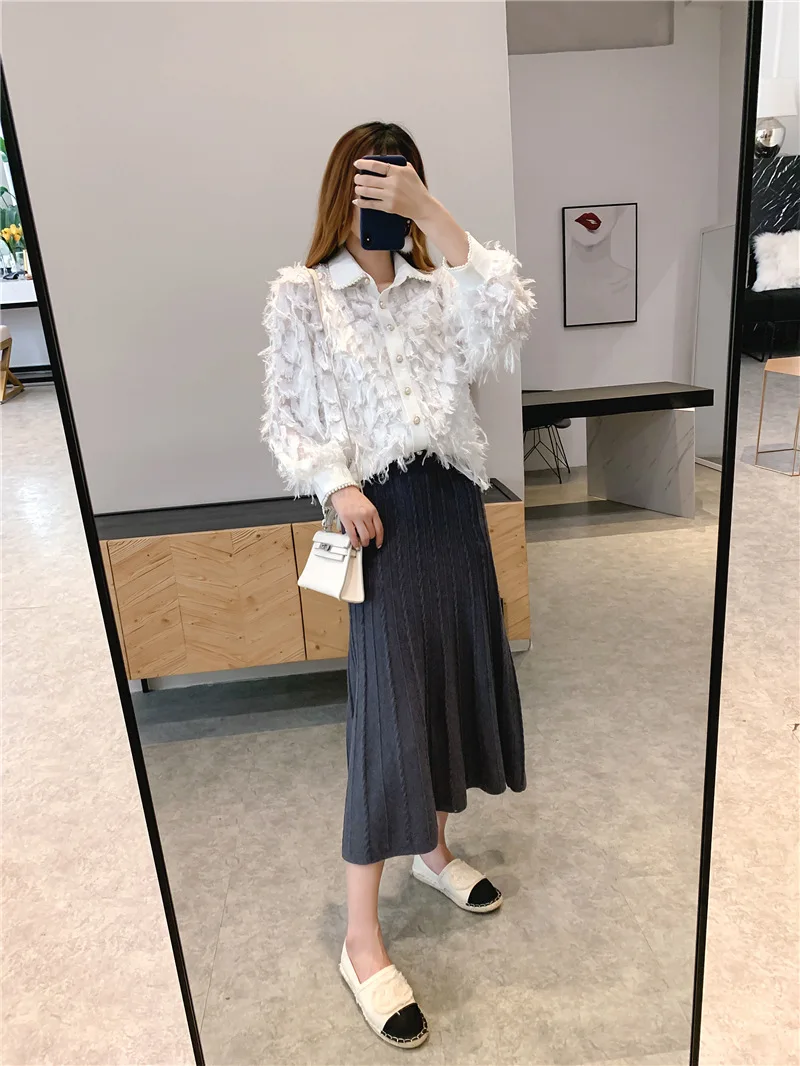 Женское 19FW ТРАПЕЦИЕВИДНОЕ повседневное длинное трикотажное платье-свитер