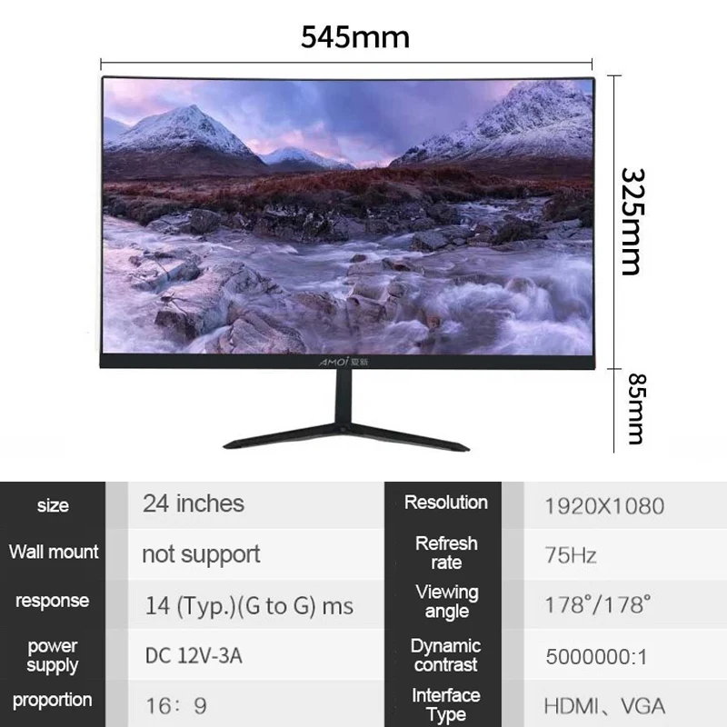 Kopen Amoi Goede Kwaliteit Led 24 Inch Gamer Monitor Voor Computer 75Hz Gebogen Scherm Flat Panel Lcd Hd Gaming Vga/Hdmi-Interface