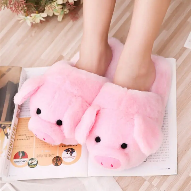 Drop Ship&ampWholesale Women Winter Cute Pink Pig Animal Cartoon Plush Slippers Non-Slip Furry Shoes Nov.19 | Обувь