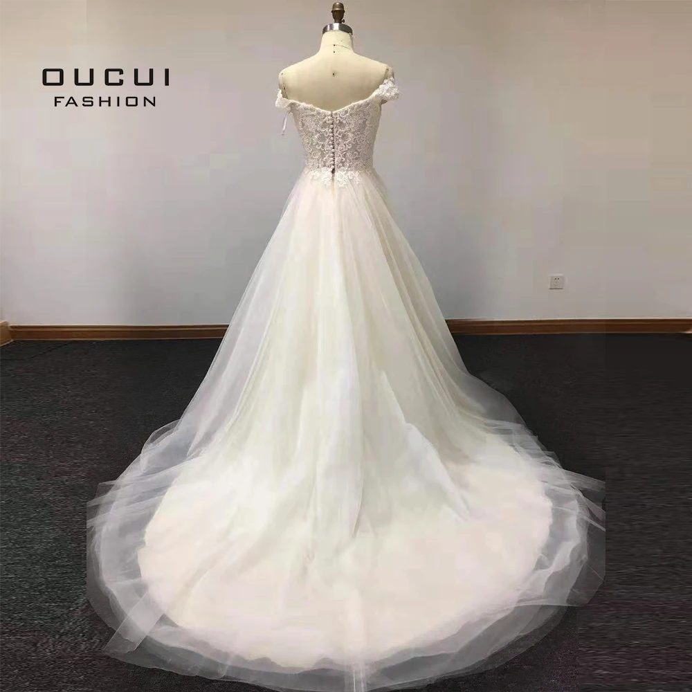 

A-line Lace Long Plus Size Wedding Dress 2019 Embroidery Tulle Vestido De Noiva Sleeveless Wedding Dresses Backless OL103589