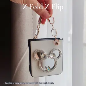 glitter case for samsung galaxy z flip 3 2 cute womens wrist chain leather case for galaxy z flod 3 2 cartoon mirror pattern free global shipping