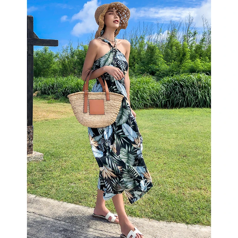 Женский Сарафан Макси с принтом и открытой спиной элегантный летний длинный