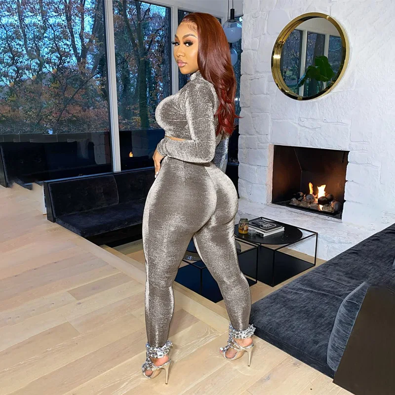 

Zoctuo Two Piece Set Sexy Solid Long Sleeve Top Pencil Pants Casual Suit Women Club Wear Outdoor Outfit Set