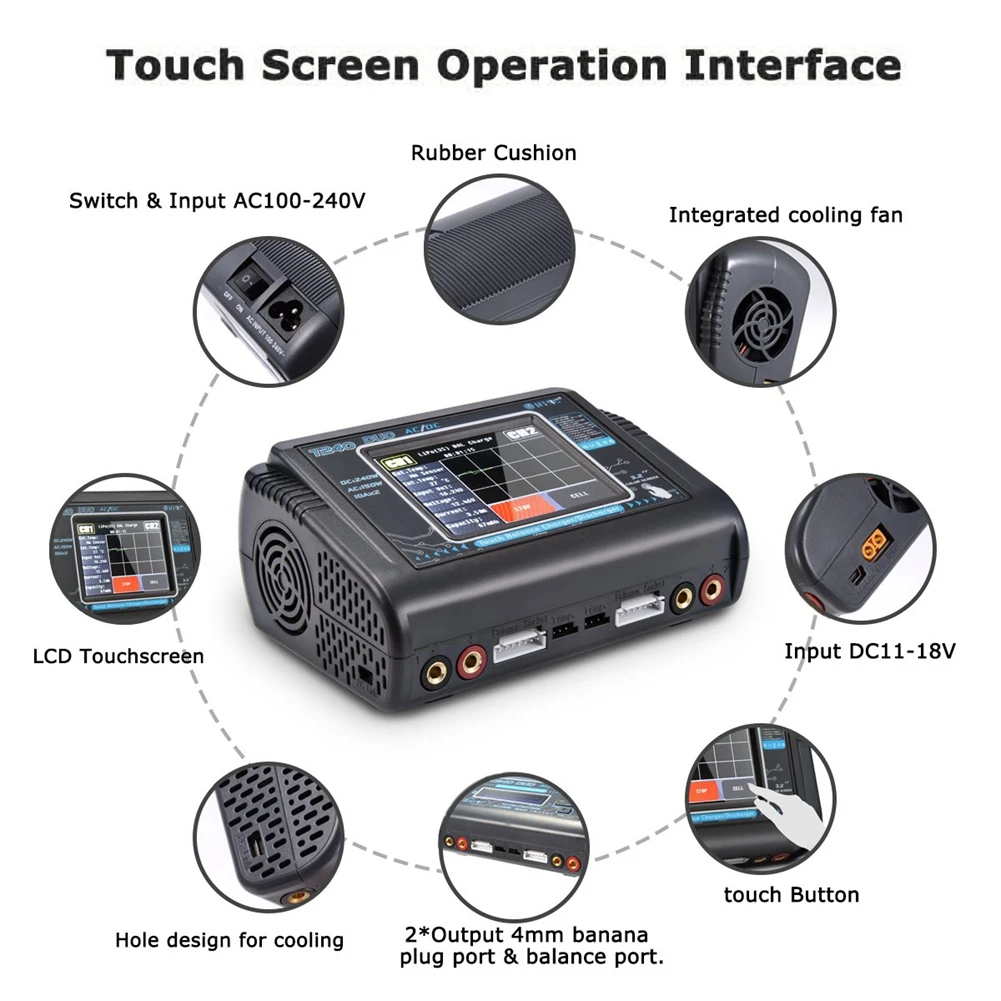 

LIPO Charger AC DC T240 Touch-screen Lithium Battery Charger Remote Control Car Toy B6 Charger Quick Balancing Battery Charger