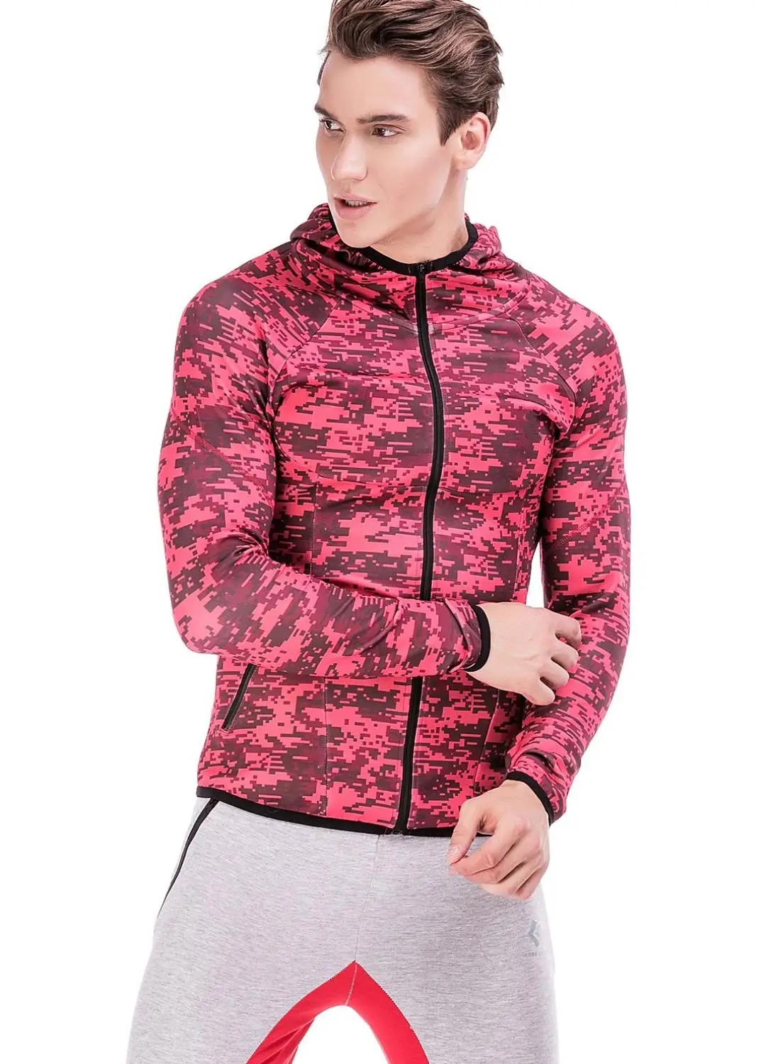 

Red Plume Men's Sport Zipper Slim Pullover Sweatshirt High-callar Camo Jacket
