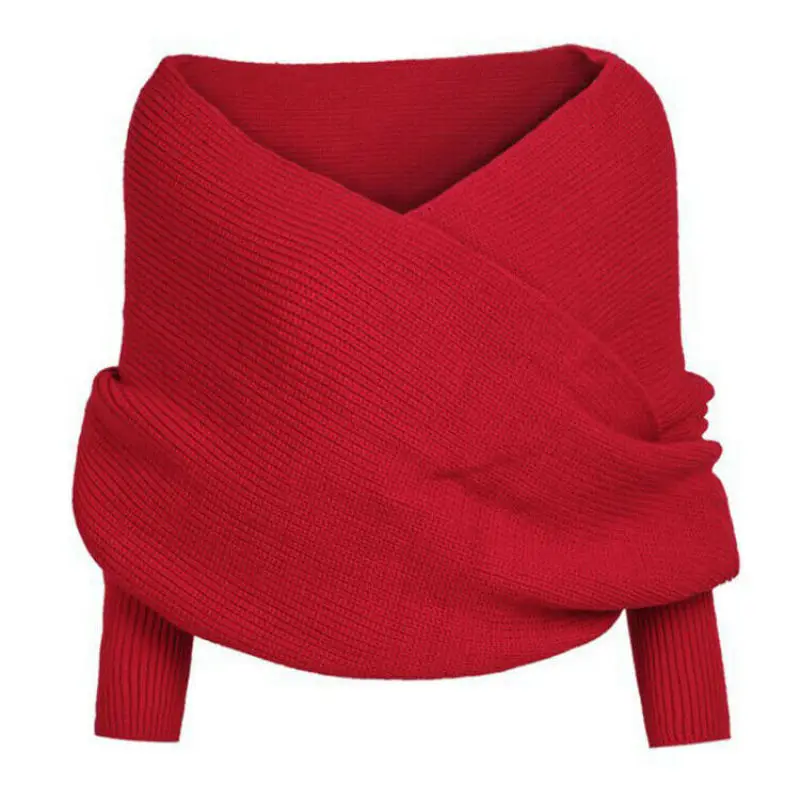 

US Women Winter Warm Knit Sweater Tops Wool Scarf With Sleeve Wrap Shawl Scarves